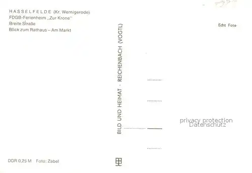 AK / Ansichtskarte Hasselfelde Ferienheim zur Krone Breite Strasse Markt Rathaus Hasselfelde