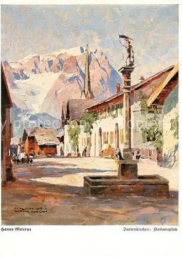 AK / Ansichtskarte Partenkirchen Florianplatz K?nstlerkarte Hannes Maurus Partenkirchen