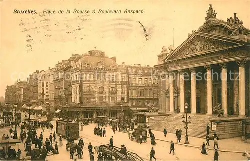 AK / Ansichtskarte Strassenbahn Bruxelles Place de la Bourse Boulevard Anspach  