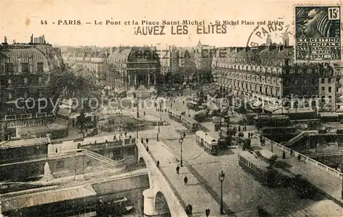 AK / Ansichtskarte Strassenbahn Paris Pont et Place Saint Michel  