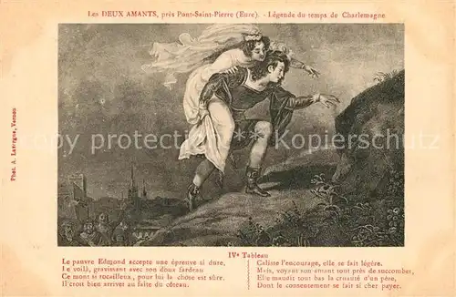 AK / Ansichtskarte Pont Saint Pierre Les Deux Amants Legende du temps de Charlemagne IVe Tableau Peinture Kuenstlerkarte Pont Saint Pierre
