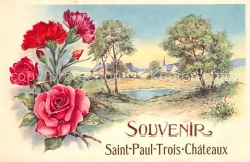 AK / Ansichtskarte Saint Paul Trois Chateaux Souvenir des fleurs Peinture Kuenstlerkarte Saint Paul Trois Chateaux