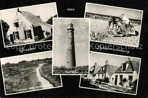 AK / Ansichtskarte Schiermonnikoog Marten Rijwielpad door Kobbeduinen Vuurtoren Strand Dorpshuisjes Schiermonnikoog