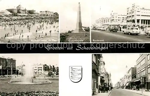 AK / Ansichtskarte Scheveningen Kurhaus Strand Fontein Gedenknaald Boulevard Keizerstraat Scheveningen