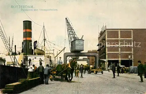 AK / Ansichtskarte Rotterdam Rijnhaven met Veempakhuizen Rheinhafen Dampfer Schiffskran Rotterdam