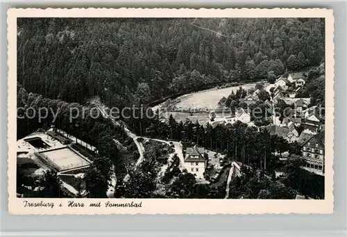 AK / Ansichtskarte Treseburg_Harz Fliegeraufnahme mit Sommerbad Treseburg Harz