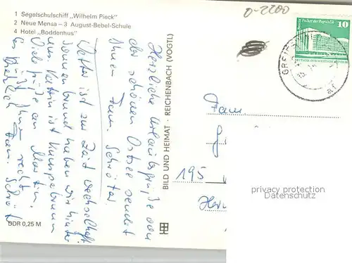 AK / Ansichtskarte Greifswald Segelschulschiff Wilhelm Pieck Neue Mensa August Bebel Schule Hotel Boddenhus Greifswald