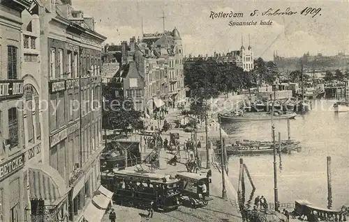 AK / Ansichtskarte Rotterdam Spaansche kade Strassenbahn Boote Rotterdam