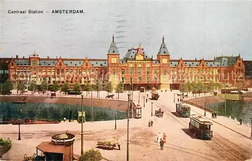 AK / Ansichtskarte Amsterdam_Niederlande Centraal Station Hauptbahnhof Strassenbahn Amsterdam_Niederlande