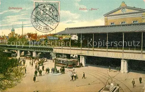 AK / Ansichtskarte Rotterdam Station Beurs Bahnhof Strassenbahn Rotterdam