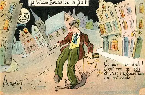 AK / Ansichtskarte Bruxelles_Bruessel bei Nacht Karikatur Bruxelles_Bruessel