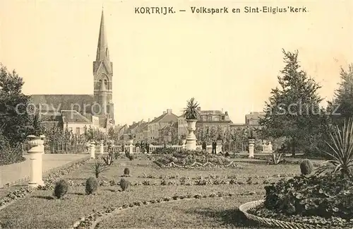 AK / Ansichtskarte Kortrijk_West Vlaanderen Volkspark en Sint Eligius Kerk Kortrijk_West Vlaanderen