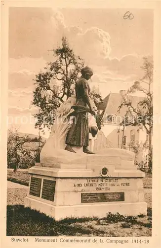 AK / Ansichtskarte Stavelot Monument Commemoratif de la Campagne 1914 18 Stavelot