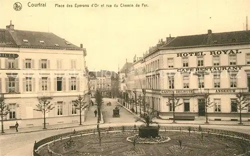 AK / Ansichtskarte Courtrai_Flandre Place des Eperons dOr et rue du Chemin de Fer Courtrai_Flandre