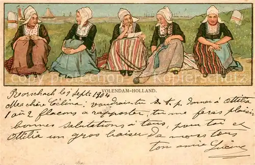 AK / Ansichtskarte Volendam Frauen Trachten Kuenstlerkarte Volendam