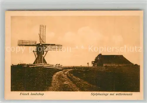 AK / Ansichtskarte Heerenveen Stjelphuzinge met wettermounle Friesch landschap Windmuehle Friesische Landschaft Heerenveen