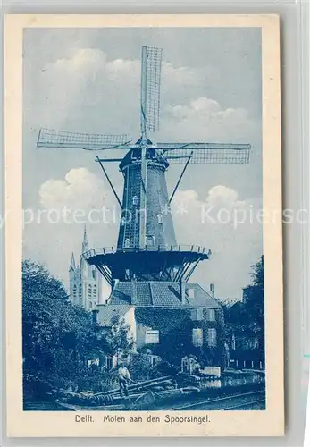 AK / Ansichtskarte Delft Molen aan den Spoorsingel Windmuehle Kanal Kahn Delft