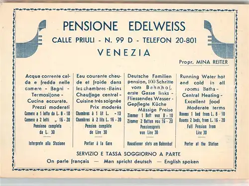 AK / Ansichtskarte Venezia_Venedig Pensione Edelweiss  Venezia Venedig