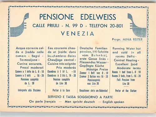 AK / Ansichtskarte Venezia_Venedig Pensione Edelweiss Venezia Venedig
