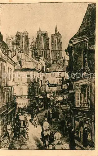 AK / Ansichtskarte Laon_Aisne Hauptverkehrsstrasse Rue Saint Jean Zeichnung Karl Lotze Laon_Aisne
