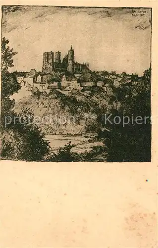 AK / Ansichtskarte Laon_Aisne Blick vom Friedhof Zeichnung Karl Lotze Laon_Aisne