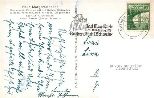 AK / Ansichtskarte Rathen_Saechsische Schweiz Haus Margaretenhoehe Rathen Saechsische Schweiz