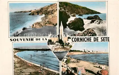 AK / Ansichtskarte Sete_Herault Les principaux sites de la Corniche Sa plage ses rochers son Eglise Sete Herault