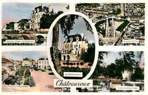 AK / Ansichtskarte Chateauroux_Indre Pont Pfrefecture Fliegeraufnahme Eglise Place de la Republique Chateau Roaul Chateauroux Indre