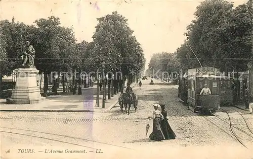 AK / Ansichtskarte Tours_Indre et Loire Avenue Grammont Strassenbahn Pferdekutsche Tours Indre et Loire