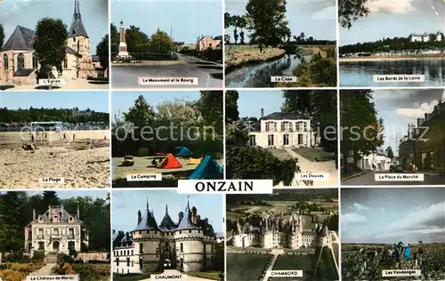 AK / Ansichtskarte Onzain Vues d ensemble Eglise Chateau Place du Marche Bords de la Loire Camping Monument Onzain