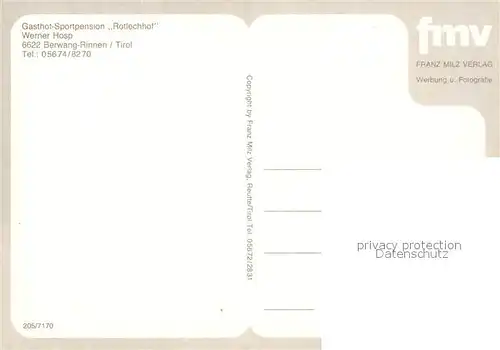 AK / Ansichtskarte Rinnen_Tirol Gasthof Sportpension Rotlechhof Rinnen Tirol