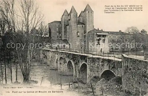 AK / Ansichtskarte Barbaste Pont sur la Gelise et Moulin Barbaste