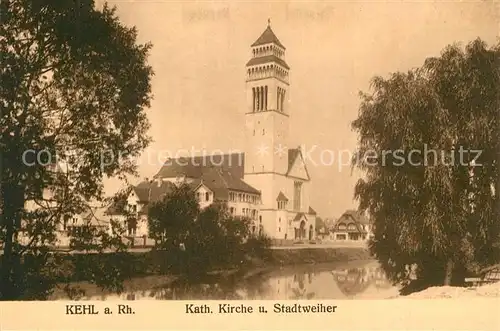Kehl_Rhein Katholische Kirche Stadtweiher Kehl_Rhein