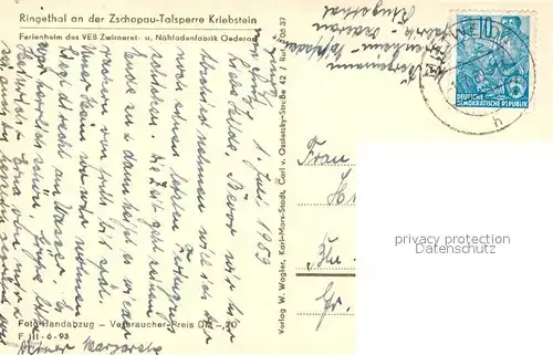 Ringethal_Mittweida Ferienheim VEB Zwirnerei Naehfadenfabrik Oederan Ringethal Mittweida