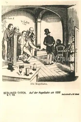 Berlin Berliner Typen Kegelbahn 1856 Holzschnitt Scholz Berlin