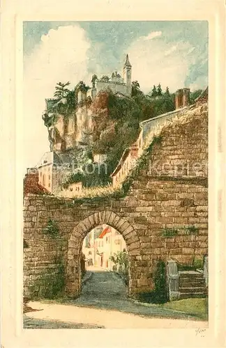 AK / Ansichtskarte Rocamadour La Porte du Figuier Dessin Kuenstlerkarte Rocamadour