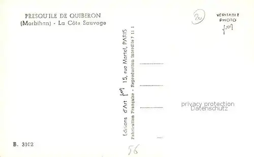 AK / Ansichtskarte Quiberon_Morbihan Cote Sauvage Presqu ile Brandung Kueste Quiberon Morbihan