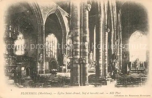 AK / Ansichtskarte Ploermel Eglise Saint Armel Interieur Nef Ploermel
