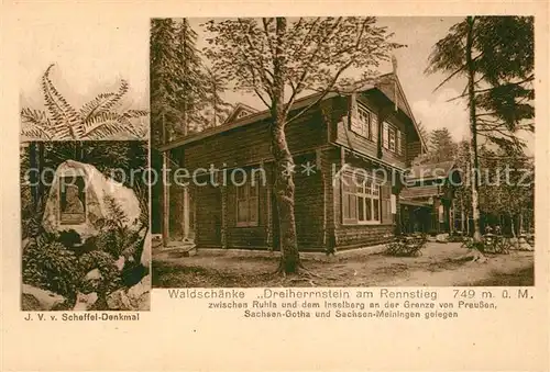 AK / Ansichtskarte Rennsteig Waldschaenke Dreiherrnstein Scheffel Denkmal Rennsteig