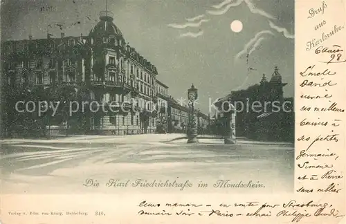 AK / Ansichtskarte Karlsruhe_Baden Karl Friedrichstrasse Mondschein Karlsruhe_Baden