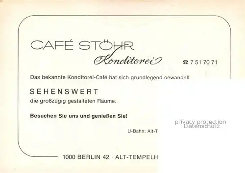 AK / Ansichtskarte Berlin Cafe Konditorei Stoehr Alt Tempelhof Berlin