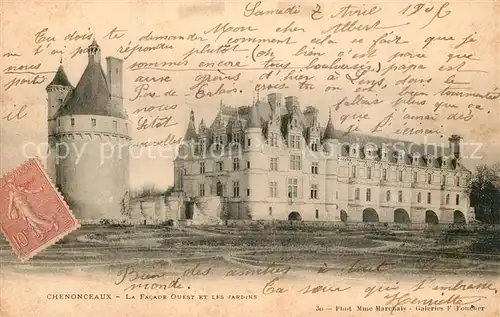AK / Ansichtskarte Chenonceaux_Indre_et_Loire La Facade Quest et les jardins Chenonceaux_Indre