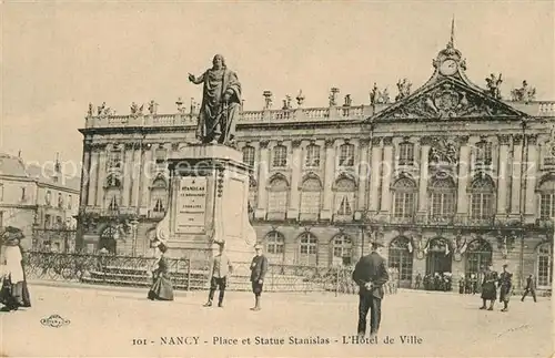AK / Ansichtskarte Nancy_Lothringen Place et Statue Stanislas Hotel de Ville Nancy Lothringen