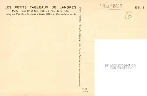 AK / Ansichtskarte Langres Porte Henri IV et Tour Collection Les Petits Tableaux de Langres Langres