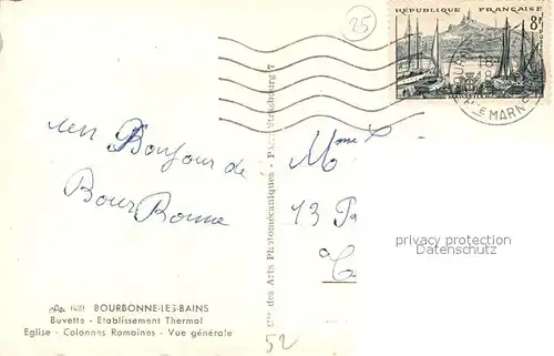 AK / Ansichtskarte Bourbonne les Bains_Haute_Marne Buvette Etablissement Thermal Eglise Colonnes Romaines vue generale Bourbonne les Bains_Haute