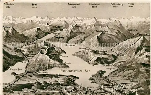 AK / Ansichtskarte Luzern_Vierwaldstaettersee Panoramakarte Luzern_Vierwaldstaettersee