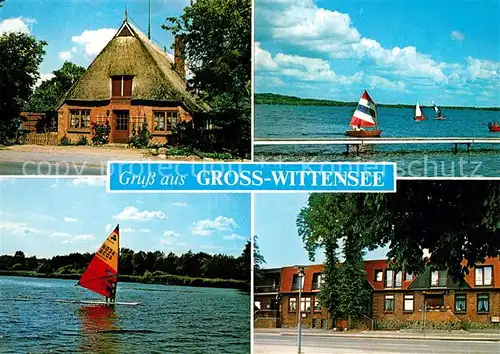 AK / Ansichtskarte Gross_Wittensee Reetdachhaus Segelboote  Gross Wittensee