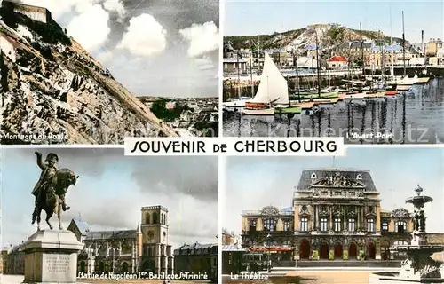 AK / Ansichtskarte Cherbourg_Octeville_Basse_Normandie Montagne du Roule Avant Port Bateaux Statue de Napoleon Monument Basilique Theatre Cherbourg_Octeville