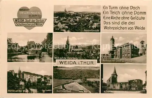 AK / Ansichtskarte Weida_Thueringen Osterburg Sommerbad Ruine Wiedenkirche Rathaus Gedicht Weida Thueringen