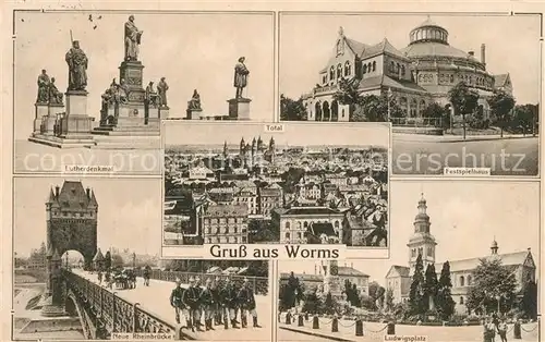 AK / Ansichtskarte Worms_Rhein Lutherdenkmal Festspielhaus Rheinbr?cke Ludwigsplatz Worms Rhein